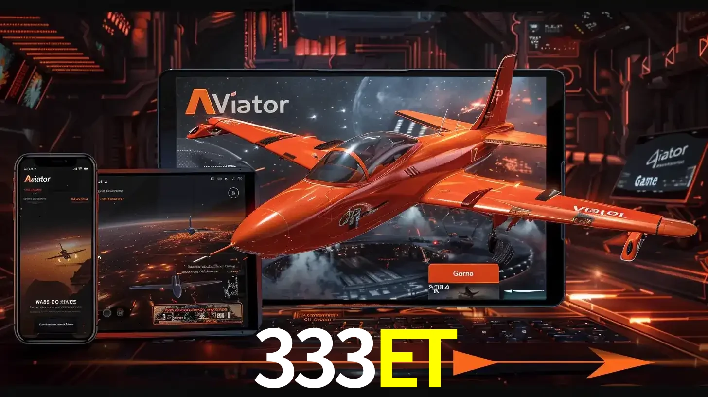 Apresentação tecnológica do jogo Aviator com um avião saindo da tela de um tablet, demonstrando a experiência imersiva em múltiplos dispositivos no 333ET.