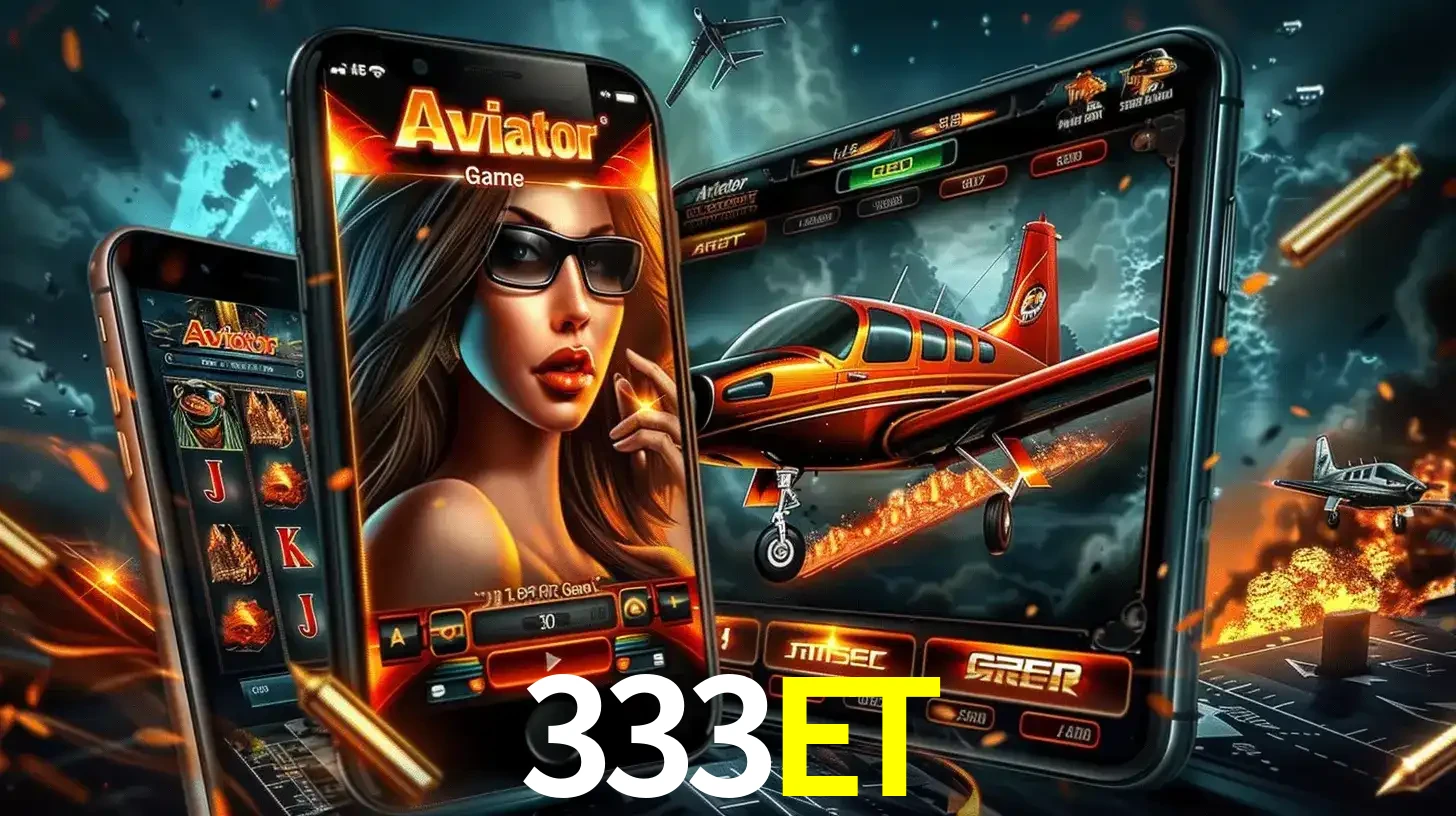O popular jogo de apostas Aviator exibido em vários celulares e tablets, mostrando a interface emocionante e a ação de voo disponíveis para jogar agora no 333ET.