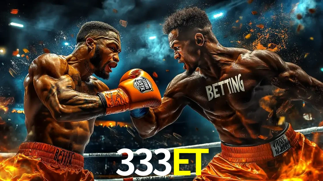 Dois boxeadores em uma luta intensa e explosiva, representando a adrenalina e as oportunidades de apostas em esportes de combate disponíveis na plataforma 333ET.